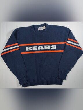 Vintage 80s Cliff Engle Chicago Bears Wool Navy Sweater XL Mike Ditka NFL USA